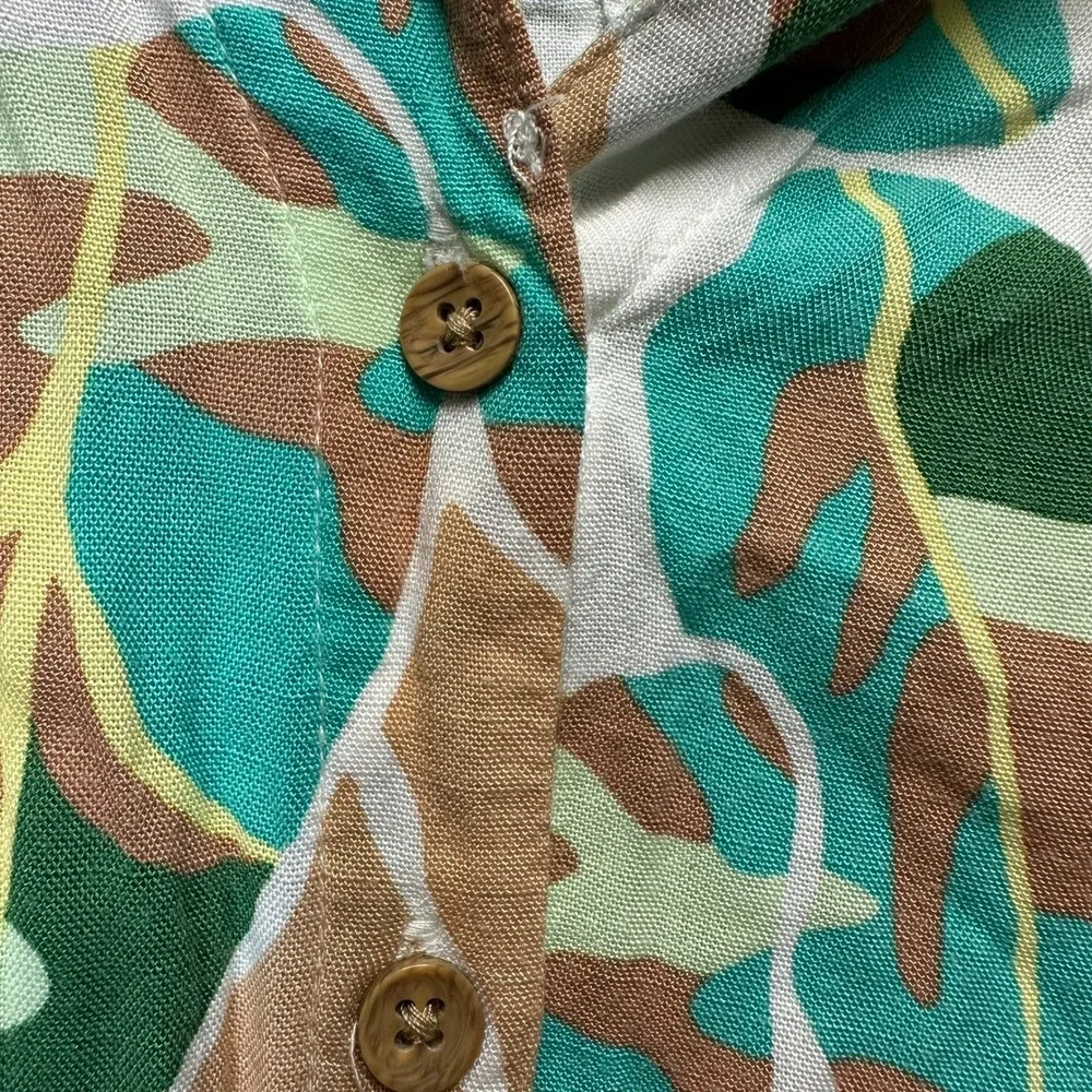 Jane Delancey Womens Tropical Leaf Print Button Front Crop Top Green Tan Large